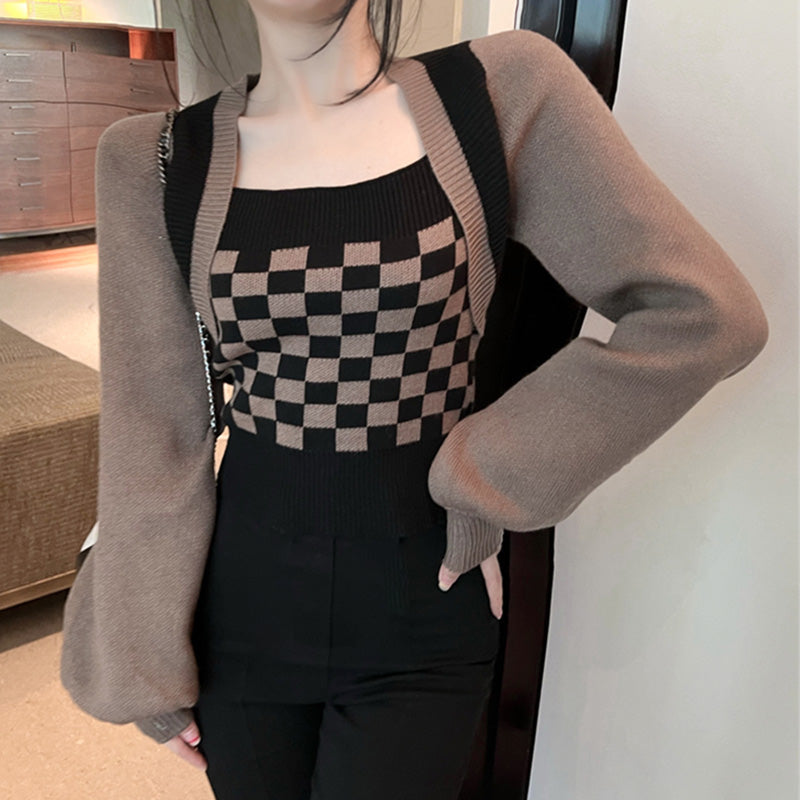 Lattice Pants Set Print Split Sweater Casual