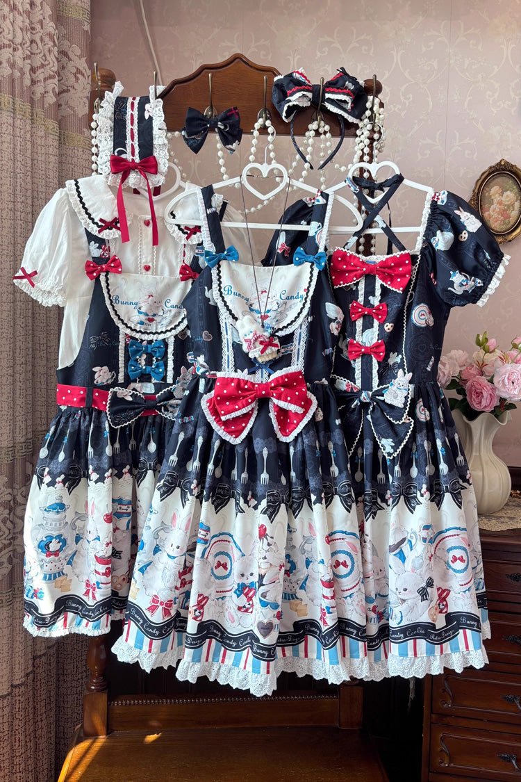 Sleeveless Printed Ruffle Bowknot Lace Sweet JSK
