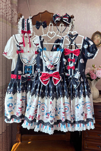 Sleeveless Printed Ruffle Bowknot Lace Sweet JSK