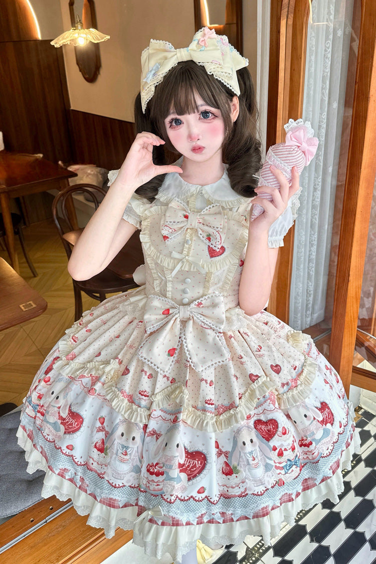Sunny Sleeveless Double-Layer Printed Ruffled Bow JSK Dress
