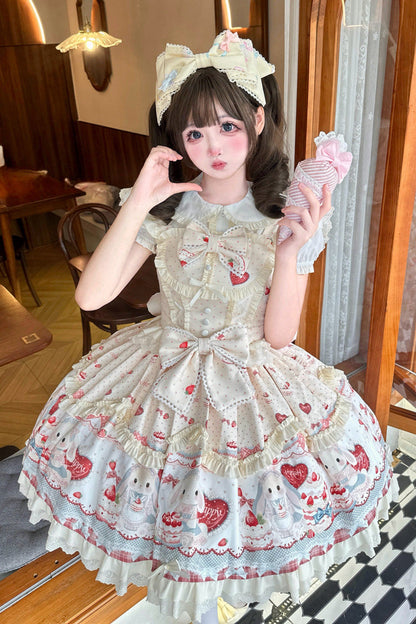Sunny Sleeveless Double-Layer Printed Ruffled Bow JSK Dress