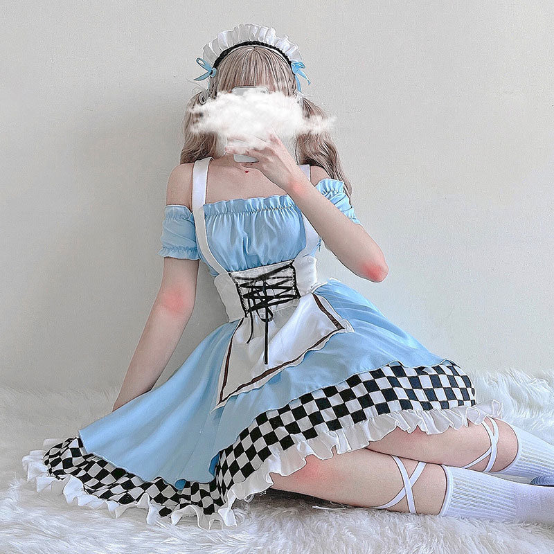 Robe Lolita à volants et lacets bleus