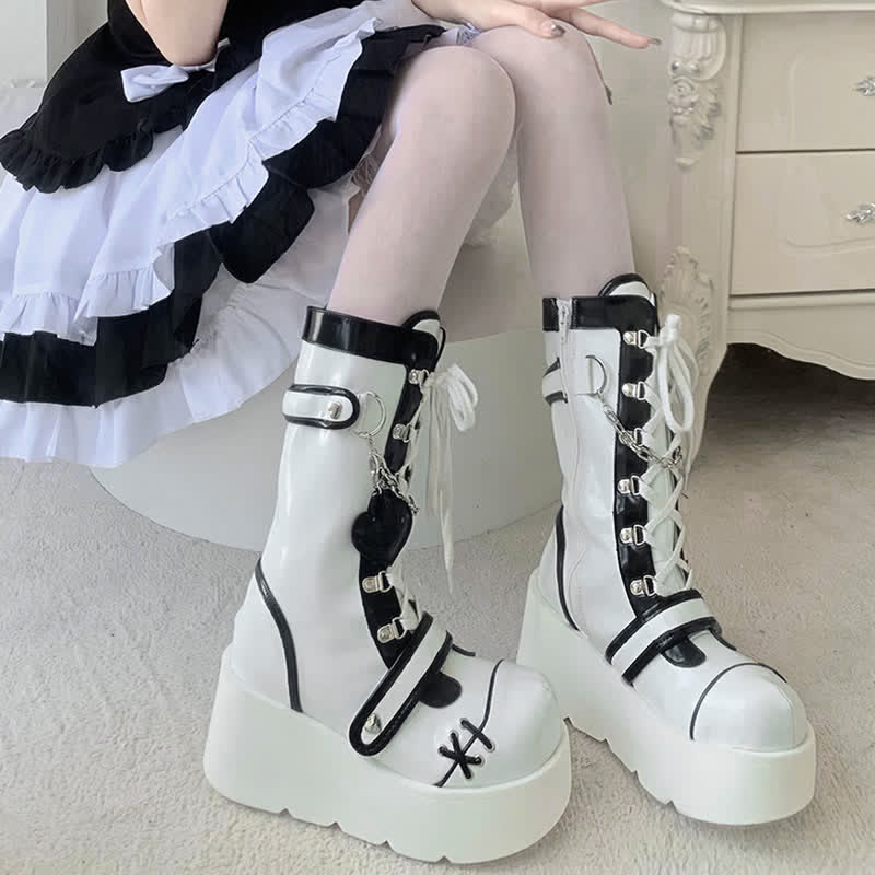 Lolita Martin-Stiefel im Y2K-Farbblock-Design mit Plateau und Schnürung