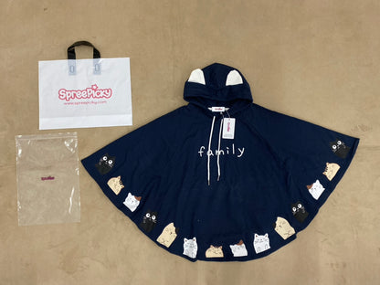 SpreePicky Kitty Print Hooded Cape Coat SP14258