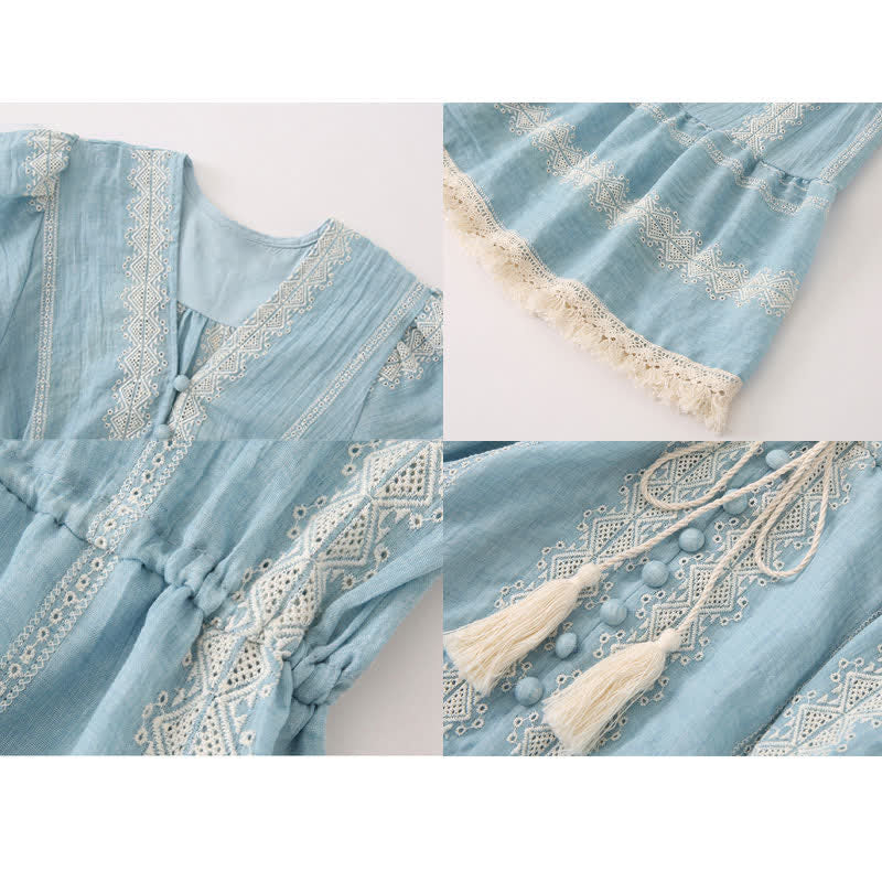 Robe cache-cœur à lacets avec imprimé vintage bohème