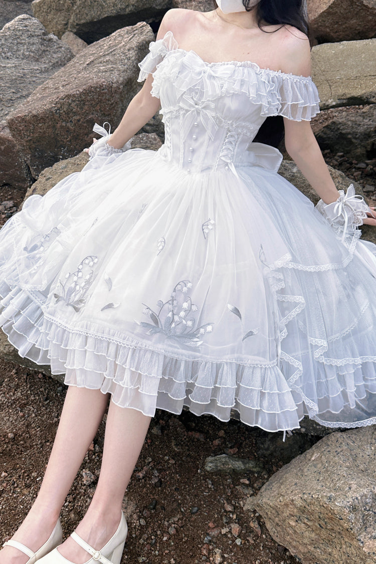 White Love Is Coming Multi-Layer Ruffle Bow JSK Dress