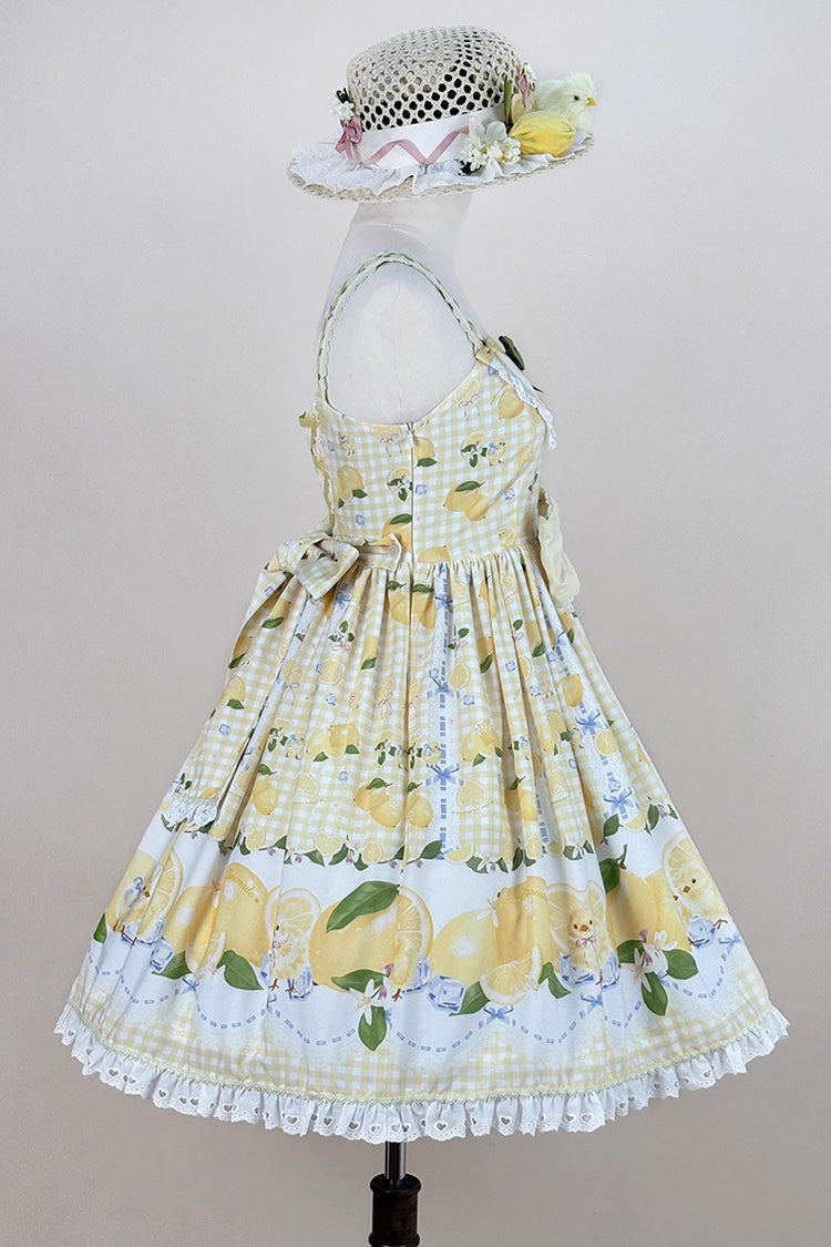 Sunny Lemon Print Ruffled Bow Lace JSK Attire
