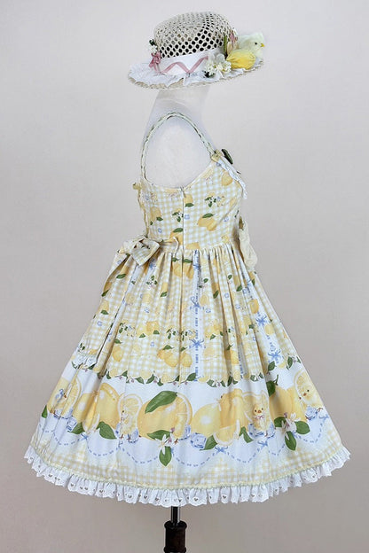 Sunny Lemon Print Ruffled Bow Lace JSK Attire