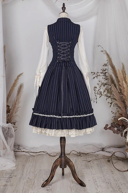 Layered Striped Ruffle Sweet College Elegant Lolita Skirt