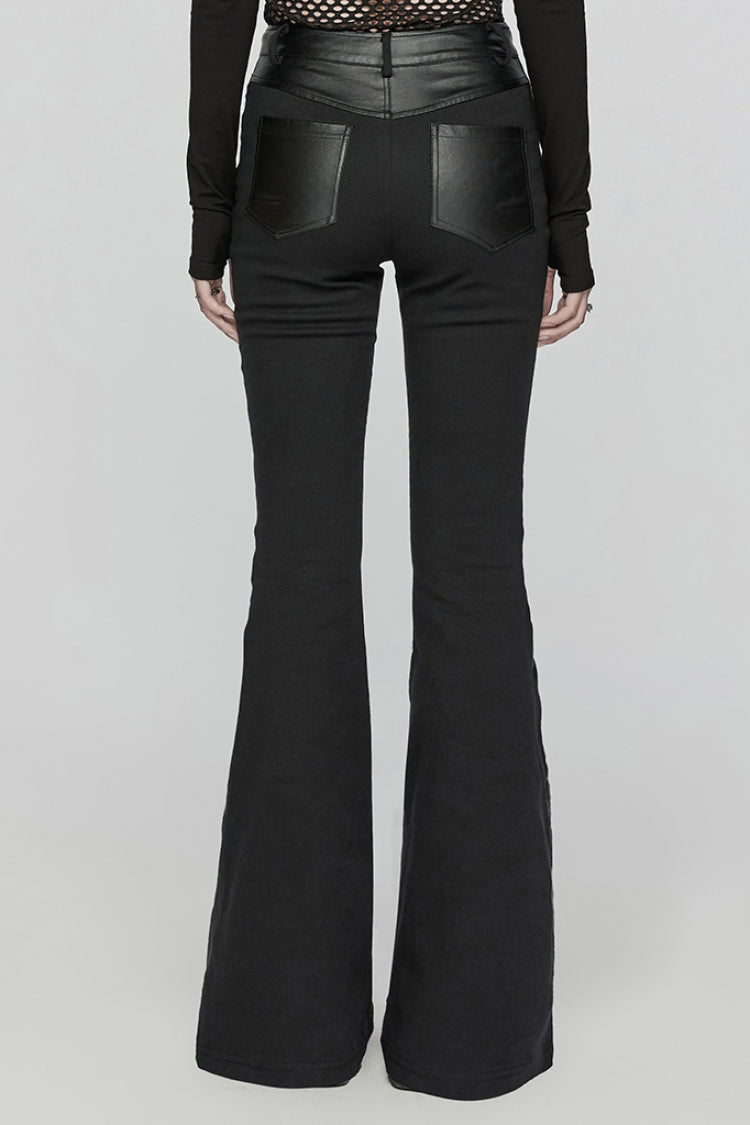 Punk Flared Trousers with Mesh and Metal Studs