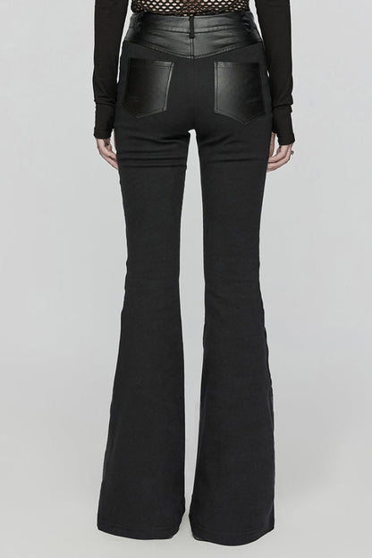 Punk Flared Trousers with Mesh and Metal Studs