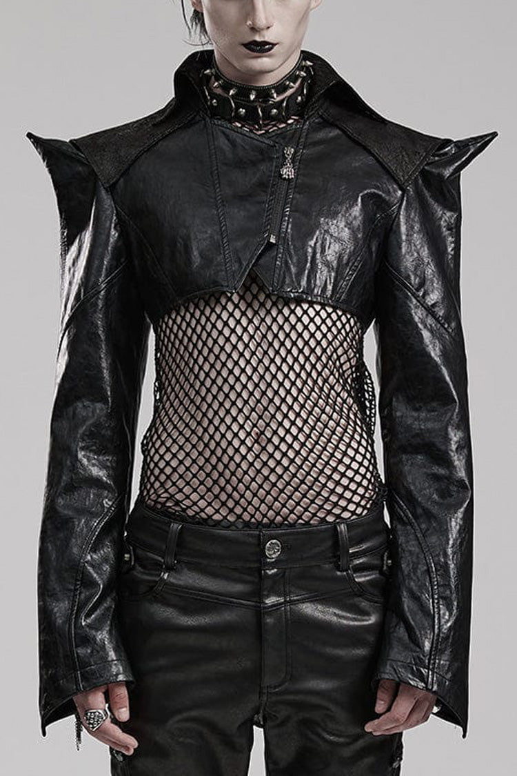 Steampunk Short Coat with Faux Leather and Zipper