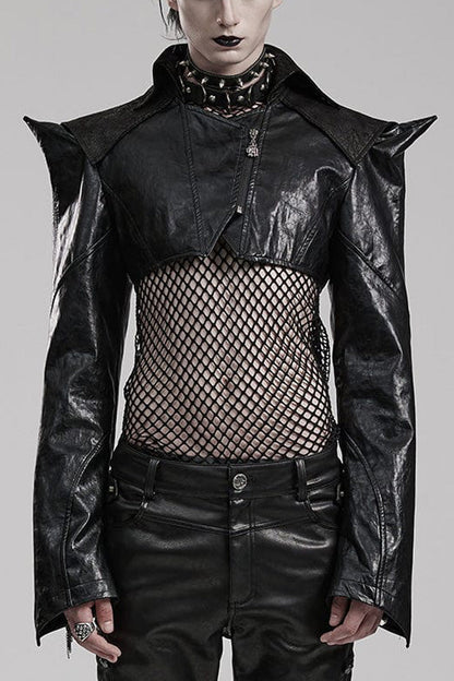 Steampunk Short Coat with Faux Leather and Zipper