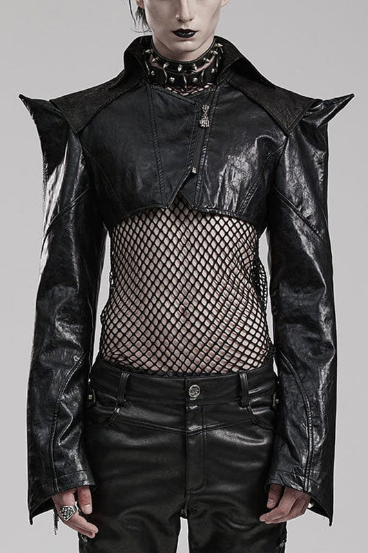 Steampunk Short Coat with Faux Leather and Zipper