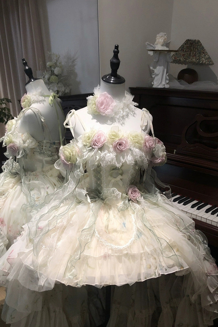 Emerald Layered Fishbone Lace-Up Lolita JSK - Spring Rose