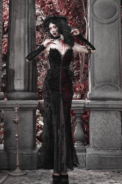 Scarlet Blood Peak Fishtail Lolita Dress with Embroidery - Noir