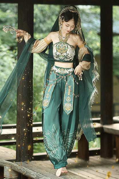 Emerald Princess of Guo Huang Flying Apsaras Halterneck High Waist Hanfu Pants Set
