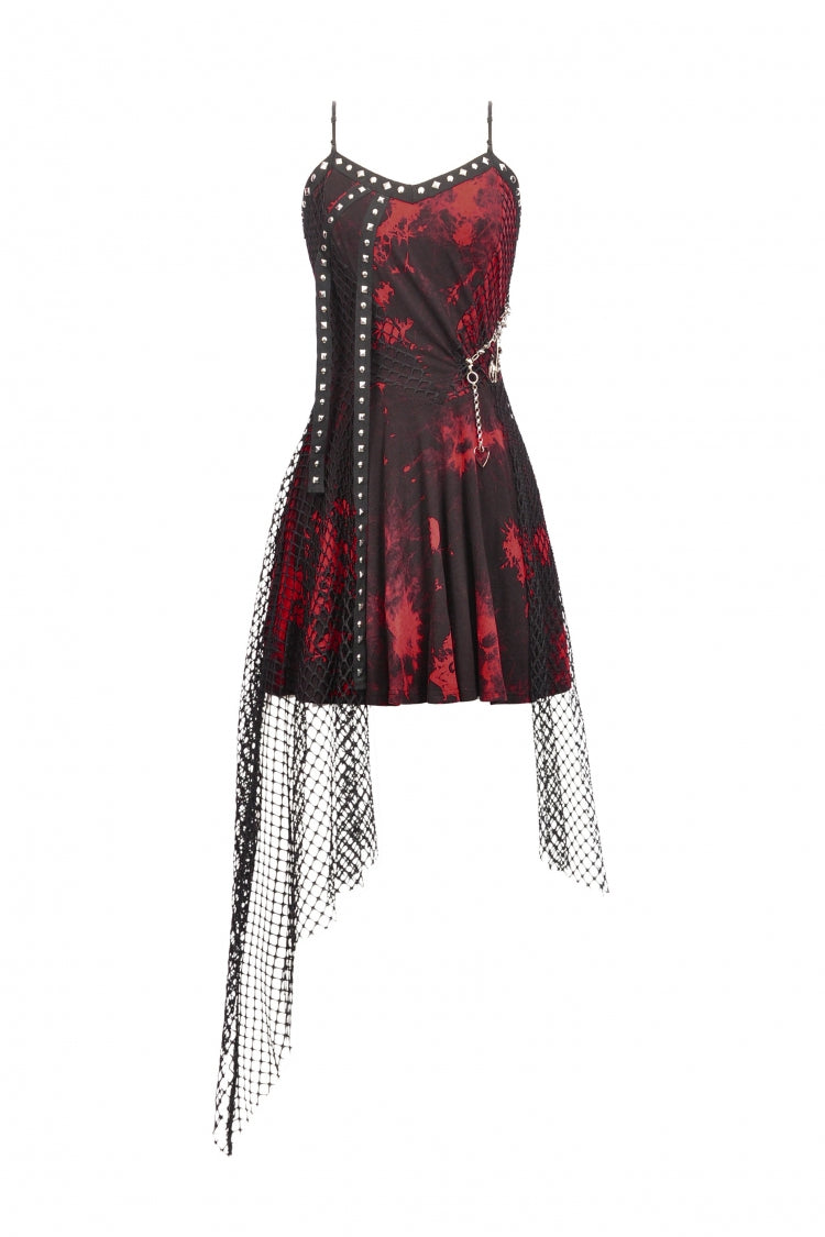 Scarlet Sleeveless Mesh Hem Asymmetrical Tie-Dyed Slip Dress