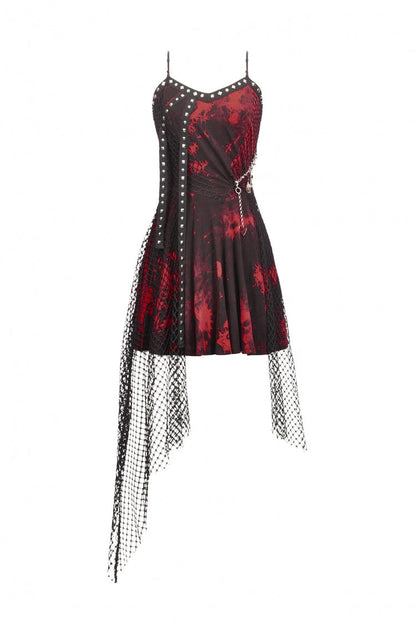 Scarlet Sleeveless Mesh Hem Asymmetrical Tie-Dyed Slip Dress