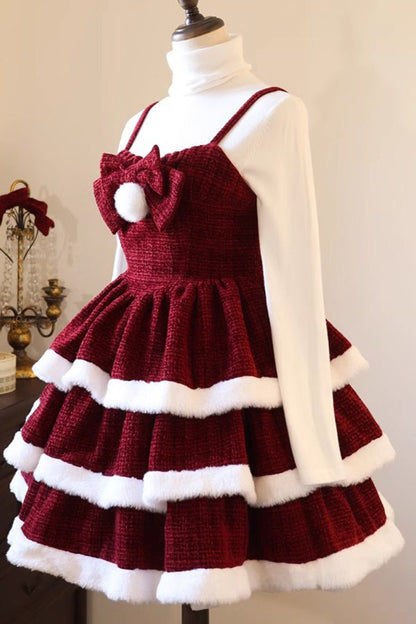 Christmas Carol Triple-Layered Bowknot Sweet Lolita JSK Gown