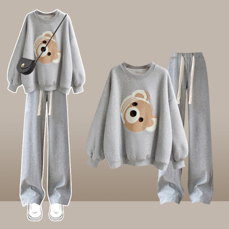 Draw Sweatshirt Pants String Cute Casual Bear