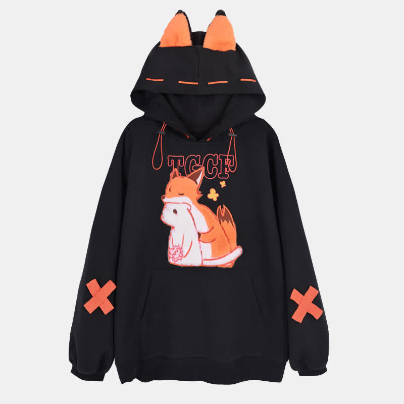 Sweat à capuche ample avec poche brodée Fox