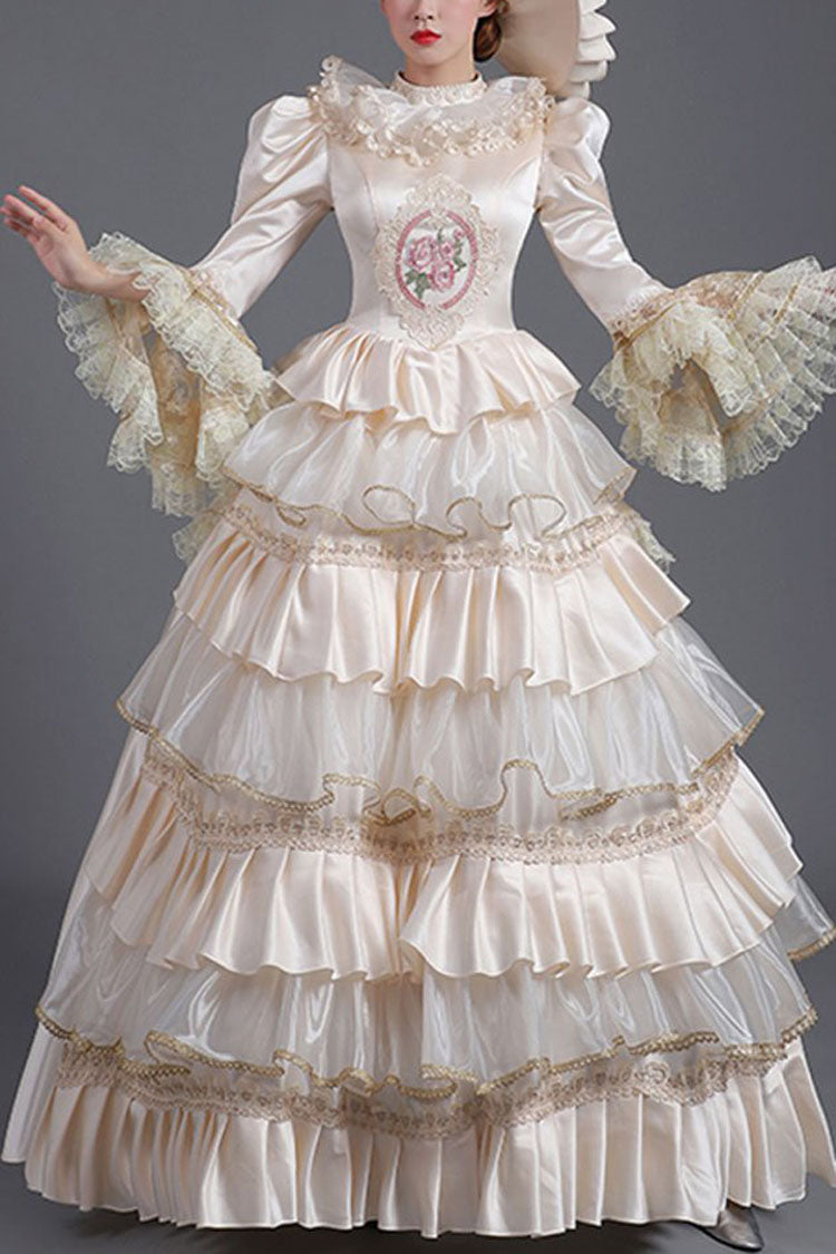 Tiered Prom Dress with Hime Sleeves & Ruffles