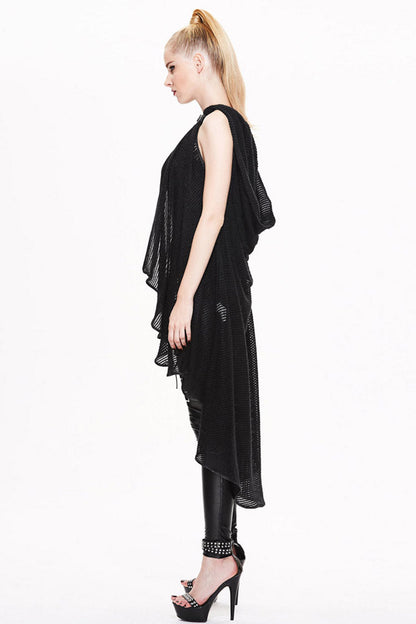 Fishing Net Long Shawl Coat with Hood for Women - NoirEdge