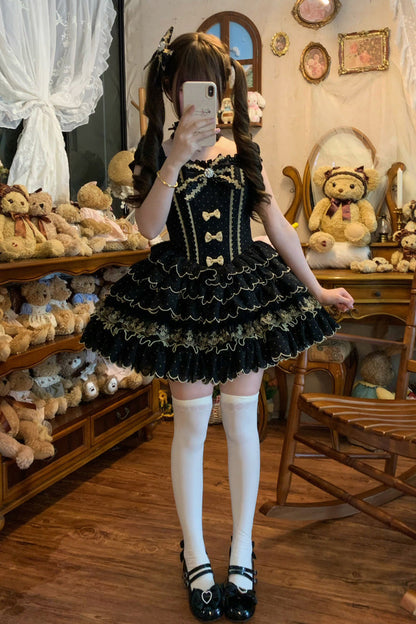 Polka Dot Bow Lolita JSK Dress with Ruffles