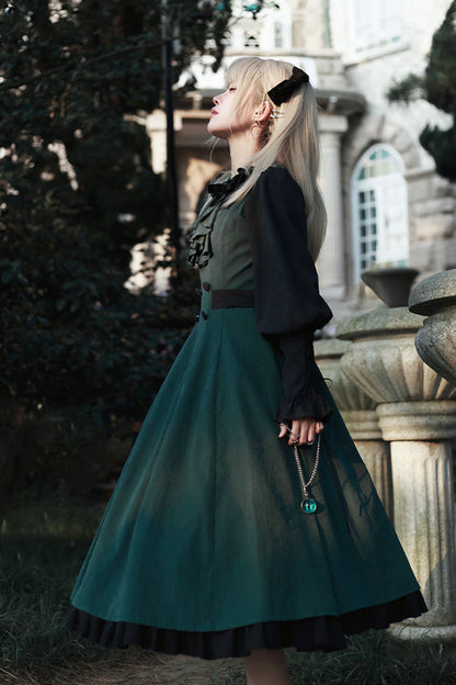 Emerald Potions School Long Sleeves Ruffle Bowknot Sweet Elegant Lolita Two-Piece