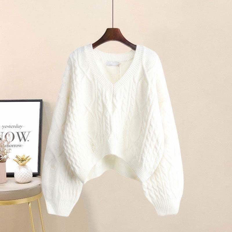 Cross Knit V-neck Skirt Pieces Sweater Two Fishtail