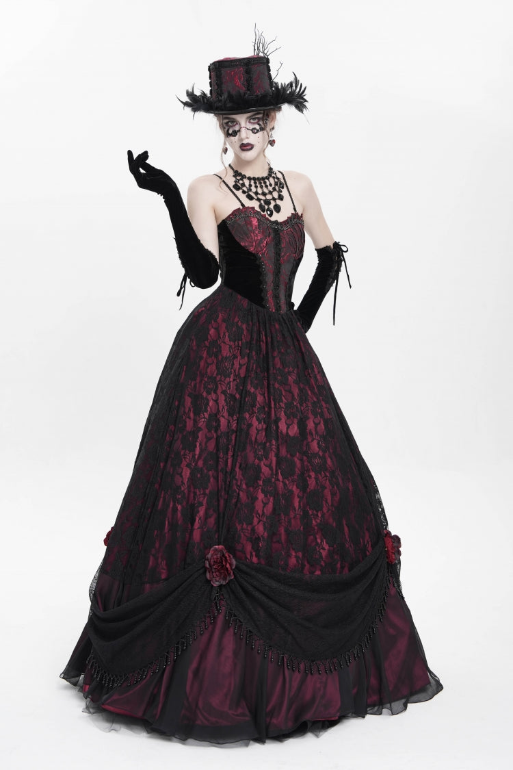 Jacquard Floral Beaded Gothic Long Slip Dress