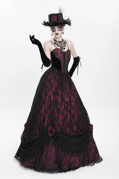 Jacquard Floral Beaded Gothic Long Slip Dress