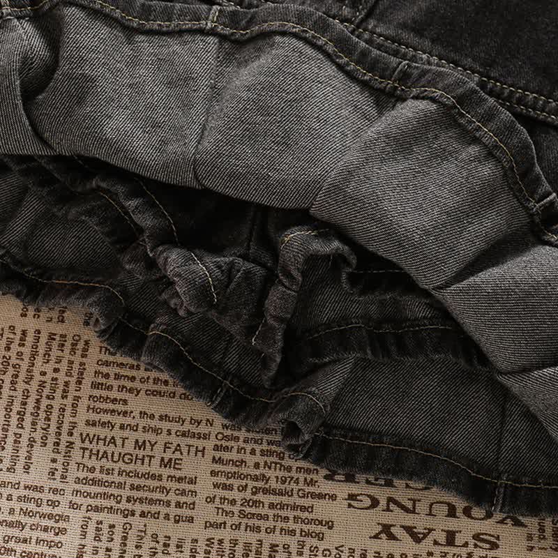 Belted T-Shirt Crop Top Letter Star Denim Skirt