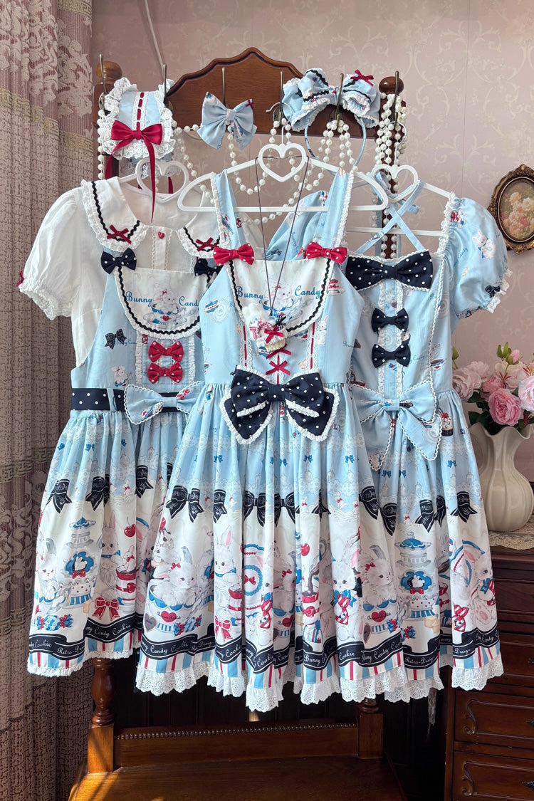 Square-Neck Ruffle Bow Dress with Lace and Print