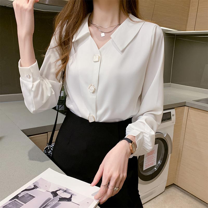 Elegant V-Neck Buckle Loose Shirt