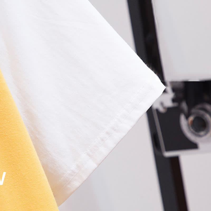 Denim Chic Round T-Shirt Collar Colorblock Pocketed Shorts