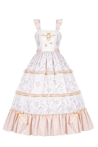 Butterfly and Cherry Embroidered Ruffled Sweet JSK Gown