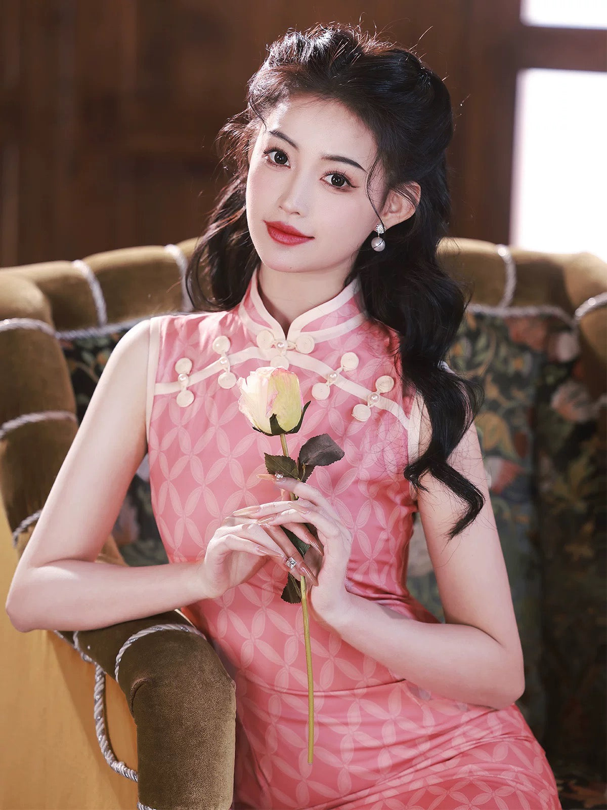 Cheongsam rose élégant