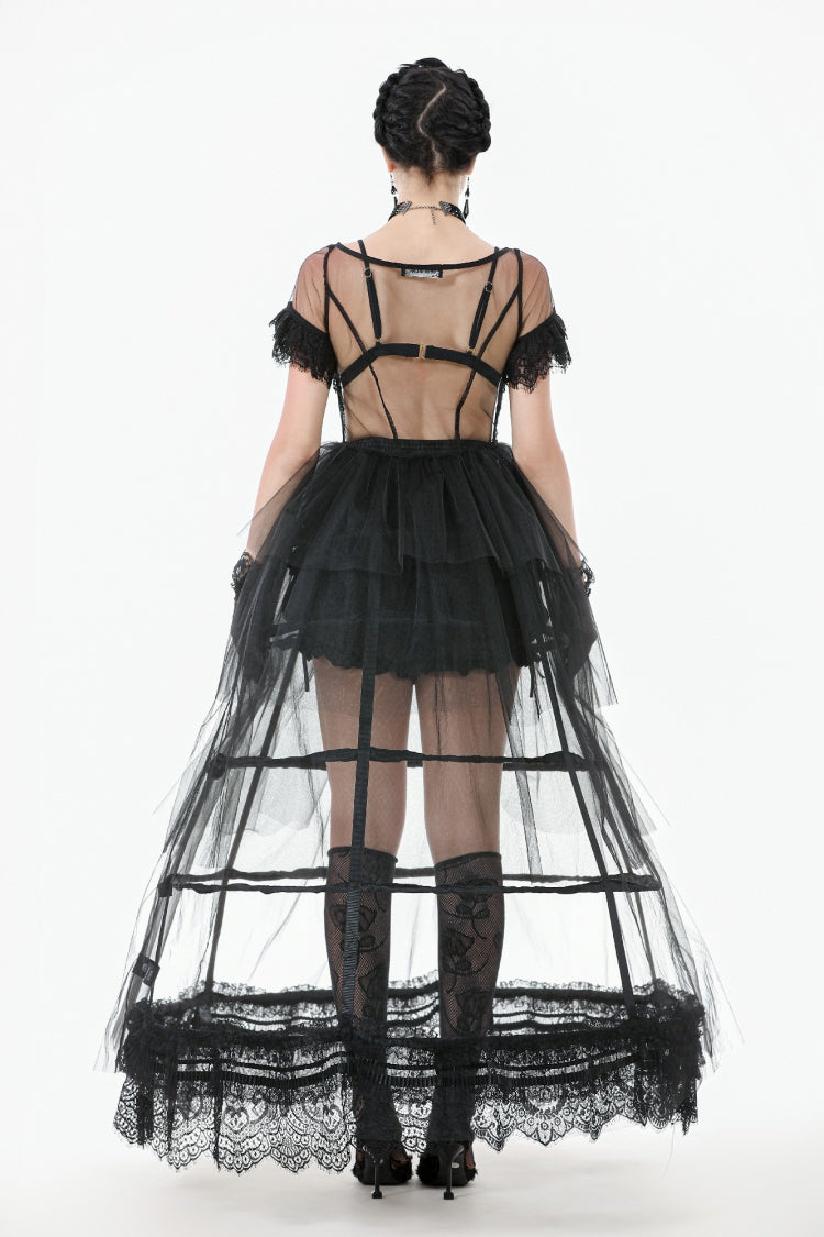 Ebony V-Neck Short Sleeve Sheer Mesh Layered Dress