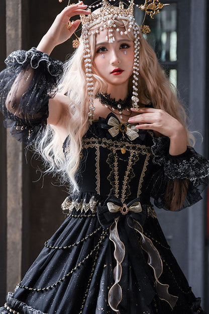 Gothic Lolita JSK Dress with Bowknot and Ruffled Cardigan