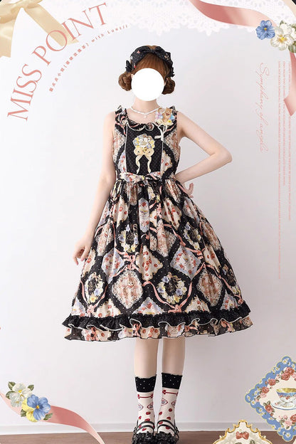 Cat Rose Tea Sleeveless Jumper Dress with Ruffle