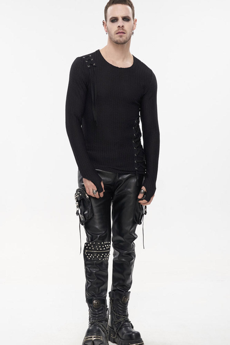Rebel Rivet Zipper Pocket Faux Leather Cargo Trousers