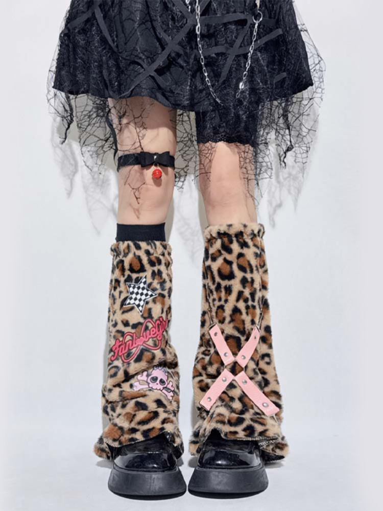 Leopard Pink Skeleton Gyaru Leg Warmers