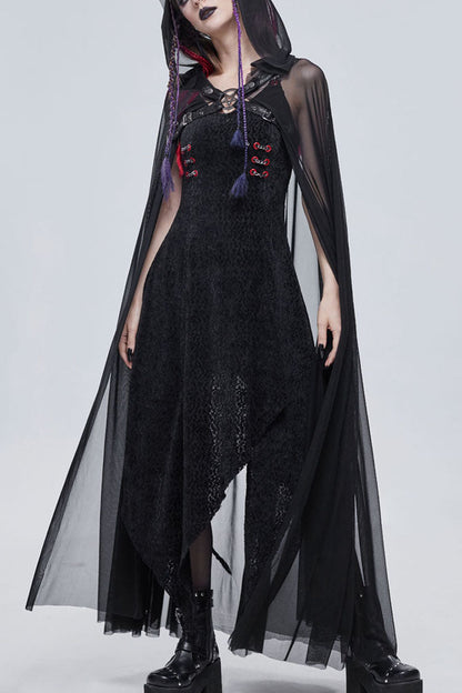 Womens Hooded Cape with Chest Straps and Star Details