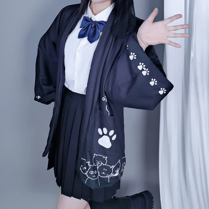 Cartoon Kitty Plush Cardigan Kimono Outerwear