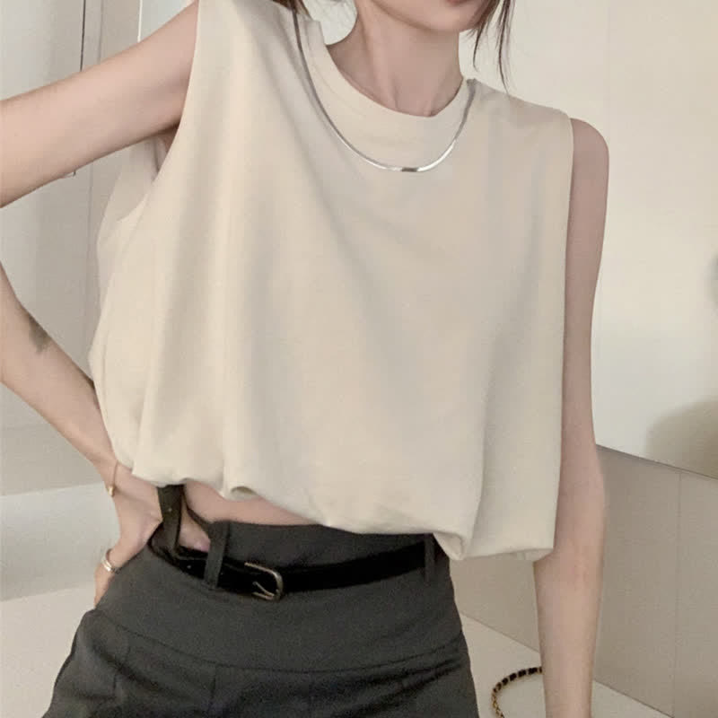 Collar Sleeveless Casual Round Cargo Chain Pants Top Crop