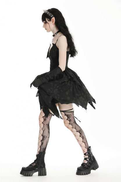 V Collar Sleeveless Halloween Printed Irregular Gothic Slip Dress