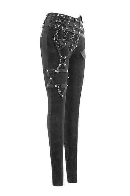 Goth Stretch Knit Asymmetrical Loop Detail Slim Trousers