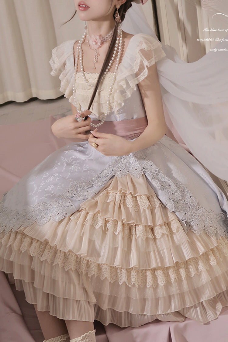 Cream Layered Asymmetrical Cardigan Ribbon Lolita JSK Dress
